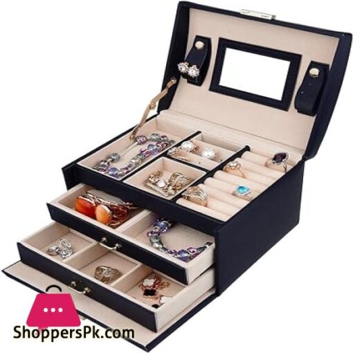 1Pc Women Jewelry Storage Organizer Drawers Box Mirror Leather Jewelry Packaging Box Casket Box Birthday Wedding Decoration Gift