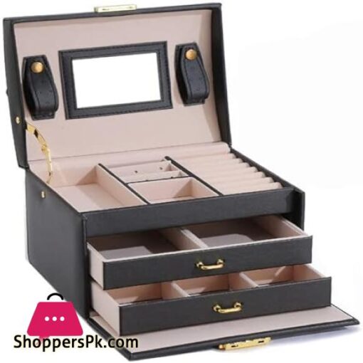 1Pc Women Jewelry Storage Organizer Drawers Box Mirror Leather Jewelry Packaging Box Casket Box Birthday Wedding Decoration Gift