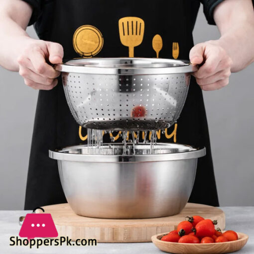 Multifunctional Stainless Steel Basin Grater - Salad Cutter Bowl-7 in 1 Julienne Slicer, Multifunctional Stainless Steel Colander Drain Basket for Cooking Prepping Food Storage