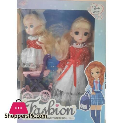 Fashion Doll Set Rubber 2 Doll and Shopping Trolley Set with Premium Dresses and Shoes