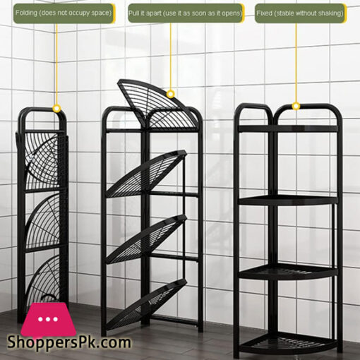 Folding Storage Rack No Installation Bathroom Kitchen Shelf Toilet Storage Shelf 4-layer