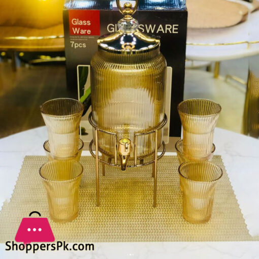 New Glass Ware 7 Pcs Set 1Pc Dispenser 6Pc Glass