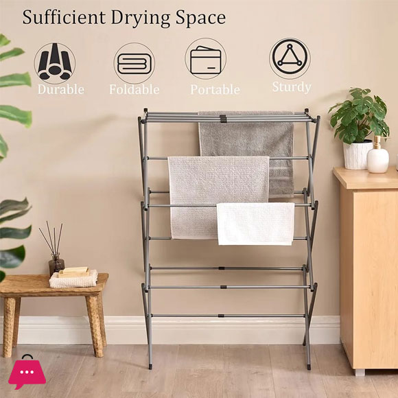SPK Expandable Clothes Drying Rack Foldable Laundry Drying Rack 3-Tier Collapsible Clothing Dryer Adjustable Towel Rack for Air Drying Clothing