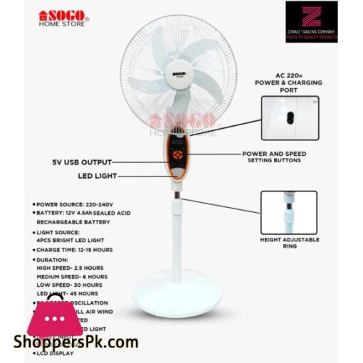 Sogo Rechargeable FloorStandPedestal Fan JPN 633