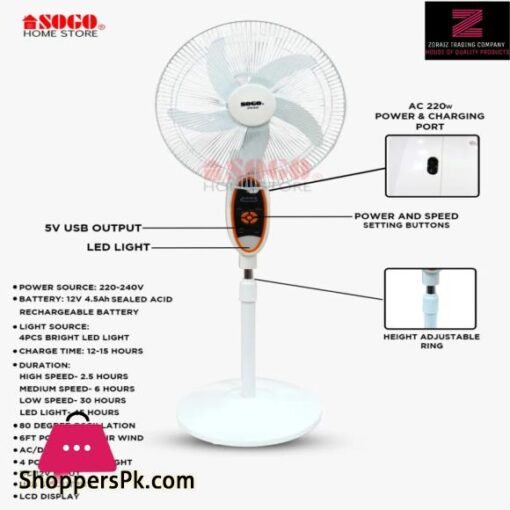 Sogo Rechargeable FloorStandPedestal Fan JPN 633