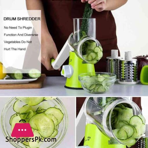 Vegetable Cutter Multifunctional Vegetable Slicer Drum Slicer for Kitchen Manual Hand Crank Vegetable Cutter 3 in 1 Rotary Cheese Grater Slicer and Peeler Vegetable Graters Shredders Multi Blade Vegetable Cutter