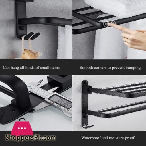 Wall Mounted Aluminum Alloy Towel Rack Bathroom Towel Shelves With Double Towel Bars