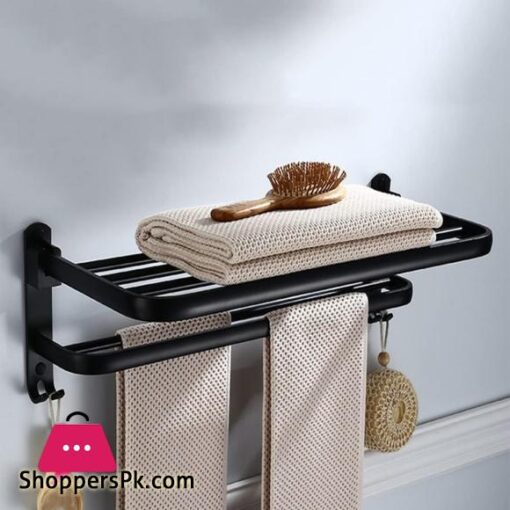 Wall Mounted Aluminum Alloy Towel Rack Bathroom Towel Shelves With Double Towel Bars