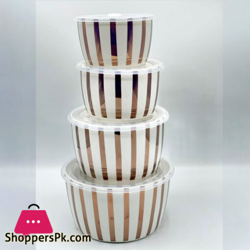 Ceramic Ware Bowl Set with Plastic Lid Microwave Safe Set of 4