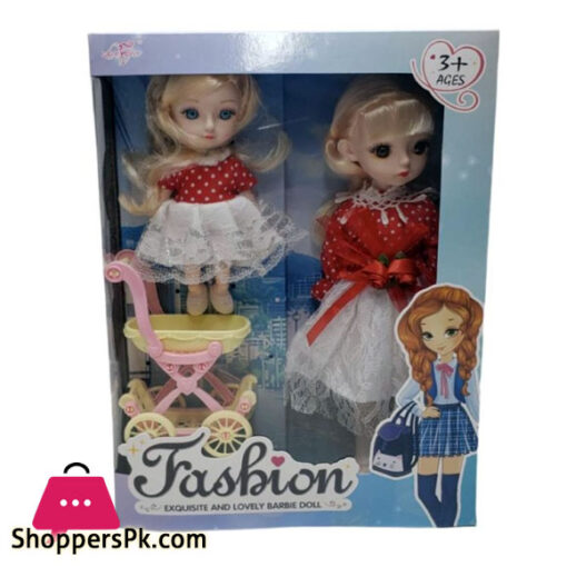 Fashion Doll Set Rubber 2 Doll and Shopping Trolley Set with Premium Dresses and Shoes