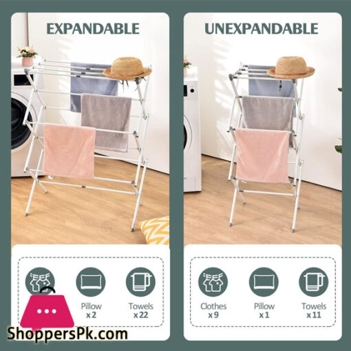 SPK Expandable Clothes Drying Rack Foldable Laundry Drying Rack 3-Tier Collapsible Clothing Dryer Adjustable Towel Rack for Air Drying Clothing