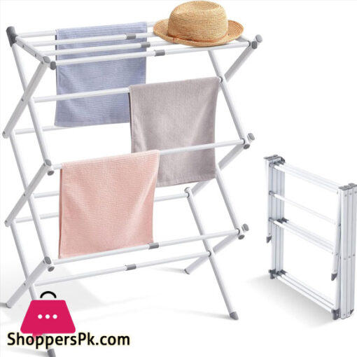 SPK Expandable Clothes Drying Rack Foldable Laundry Drying Rack 3-Tier Collapsible Clothing Dryer Adjustable Towel Rack for Air Drying Clothing