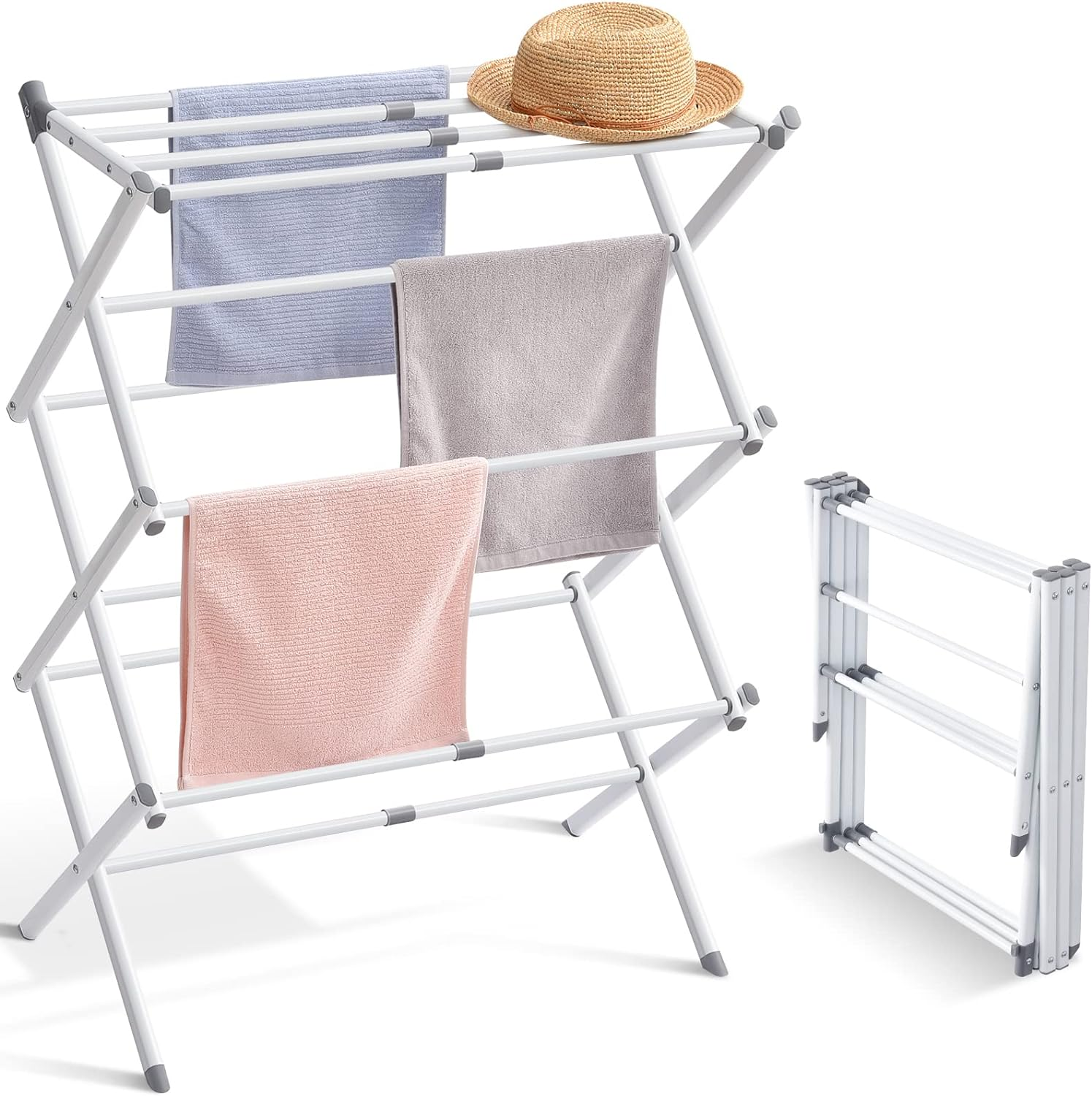 SPK Expandable Clothes Drying Rack Foldable Laundry Drying Rack 3-Tier Collapsible Clothing Dryer Adjustable Towel Rack for Air Drying Clothing