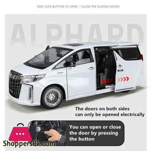 1 : 18 Toyota Alphard MPV Diecast Model Car Sound Light Large Size One Click Button Close Door