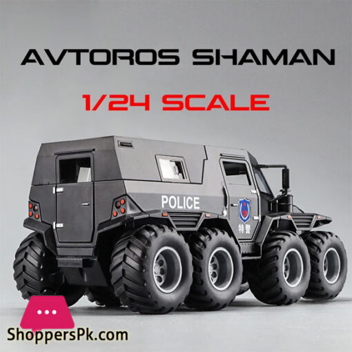 1:24 Scale 8x8 Diecast Avtoros Shaman Alloy Armored Model Car Diecast Toy Sound and Light Swat Car