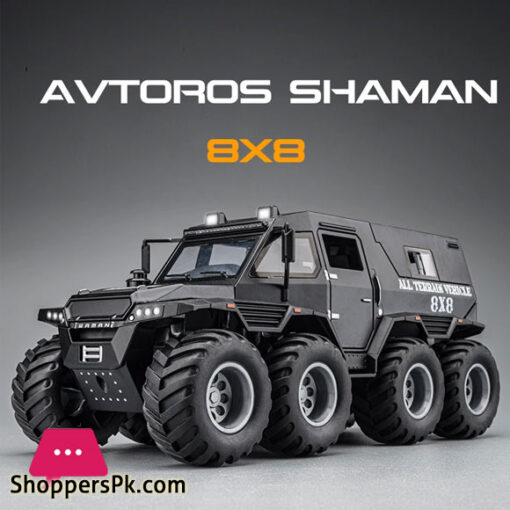 1:24 Scale 8x8 Diecast Avtoros Shaman Alloy Armored Model Car Diecast Toy Sound and Light Swat Car