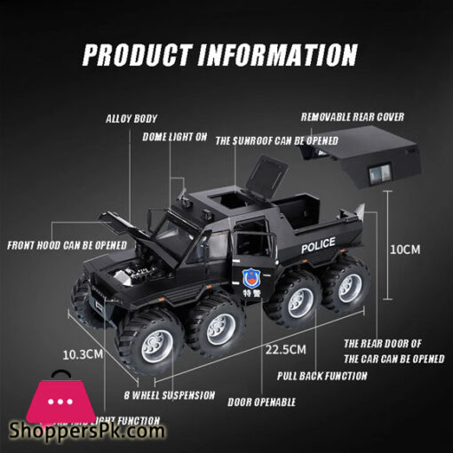 1:24 Scale 8x8 Diecast Avtoros Shaman Alloy Armored Model Car Diecast Toy Sound and Light Swat Car