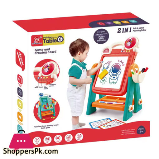 2 IN 1 Double Side Educational Brick Game Toy Painting Table Kids DIY Magic Drawing Board