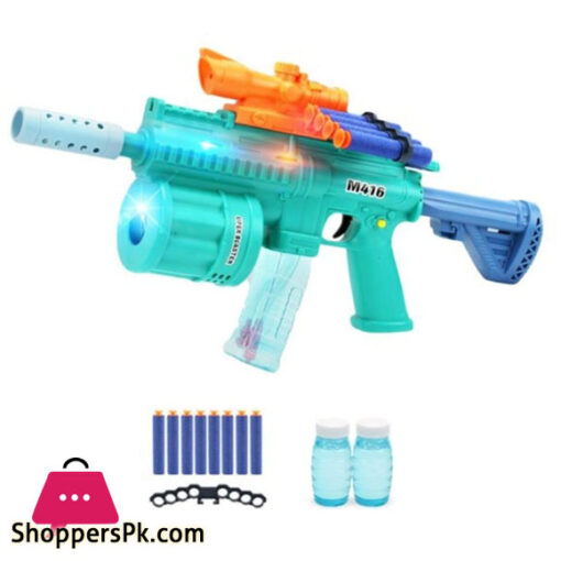 3 in 1 Bubble Gun with Soft Dart Blaster 8 Music Tones & Light Bubble Blower with 2 Bottles of Bubble Solution (50ml), 8 Soft Bullets