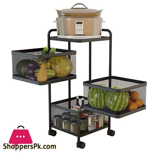 3-Layer Rotating Kitchen Storage Vegetable Fruite Basket with Wheels