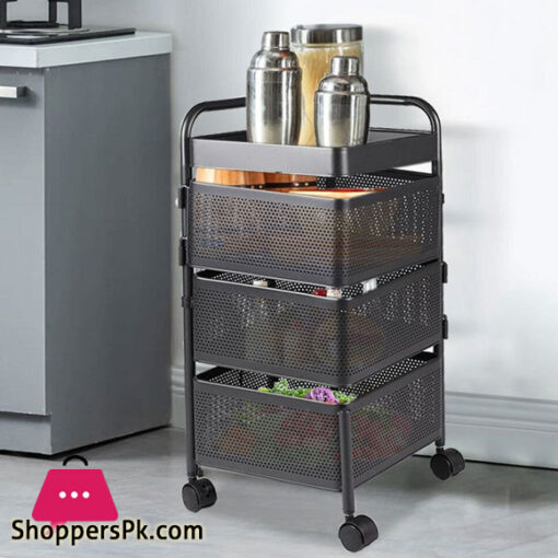 3-Layer Rotating Kitchen Storage Vegetable Fruite Basket with Wheels