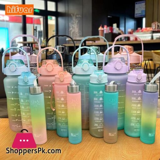 3PCSset Sports Water Bottle With Straw Men Women Fitness Water Bottles Outdoor Cold Water Bottlesc With Time Marker Drinkware