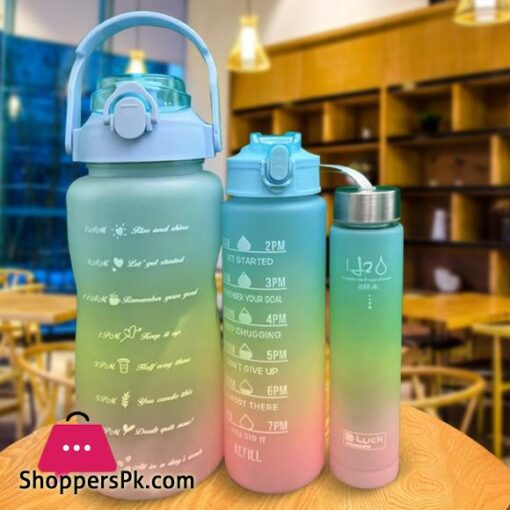 3PCSset Sports Water Bottle With Straw Men Women Fitness Water Bottles Outdoor Cold Water Bottlesc With Time Marker Drinkware