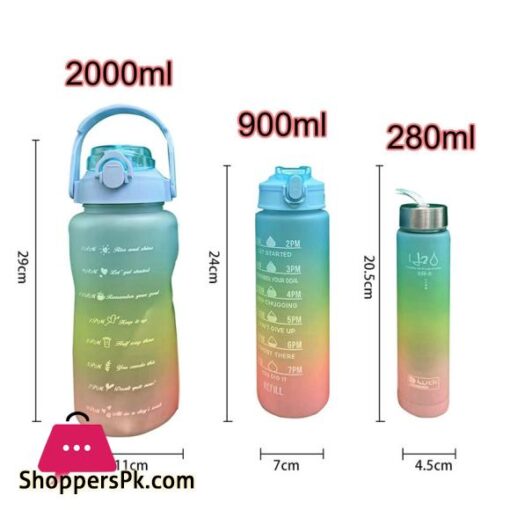 3PCSset Sports Water Bottle With Straw Men Women Fitness Water Bottles Outdoor Cold Water Bottlesc With Time Marker Drinkware