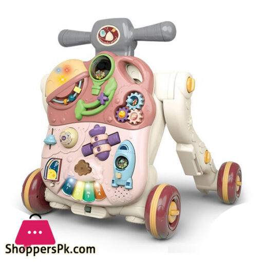 4 in 1 Baby Walker Ride on Car Game Panel Sit-to-Stand Walker Kids Multifunctional Activity Center with Lights and Music