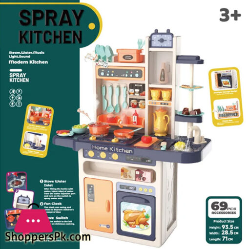 93cm Large Kitchen Set Kids Play House Toys Set Simulation Sound Light Steam Suit Cook Spray Water