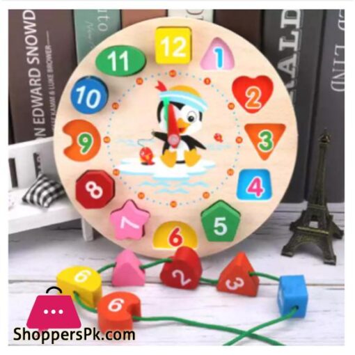 Cartoon Analog Clock Shape Wooden Toy Wooden Shape Color Sorting Clock Teaching Time Number Blocks Clock Shape Patterns Sorting and Animal Puzzle Montessori Early Learning Educational Toy