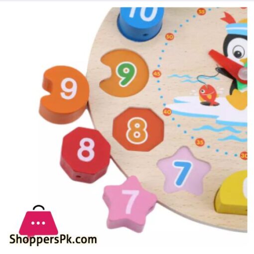 Cartoon Analog Clock Shape Wooden Toy Wooden Shape Color Sorting Clock Teaching Time Number Blocks Clock Shape Patterns Sorting and Animal Puzzle Montessori Early Learning Educational Toy