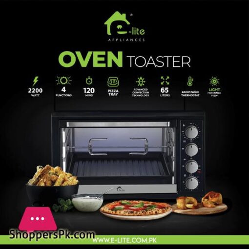 E LITE ETO 653R OVEN TOASTER 65 LTR BLACK 2 YEARS WARRANTY