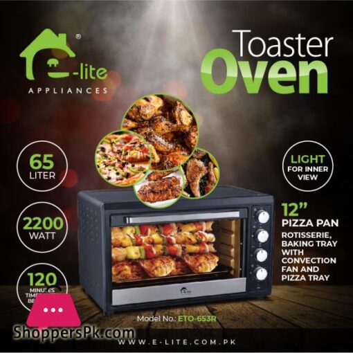 E LITE ETO 653R OVEN TOASTER 65 LTR BLACK 2 YEARS WARRANTY