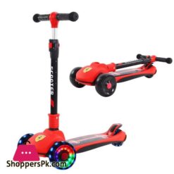 Ferrari Scooty For Kids 3 Wheel Foldable Adjustable Scooter With LED Lights Ferrari Kickboard Heavy Duty For 3to12 Years Kids