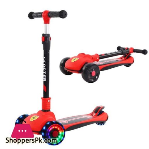 Ferrari Scooty For Kids 3 Wheel Foldable Adjustable Scooter With LED Lights Ferrari Kickboard Heavy Duty For 3to12 Years Kids