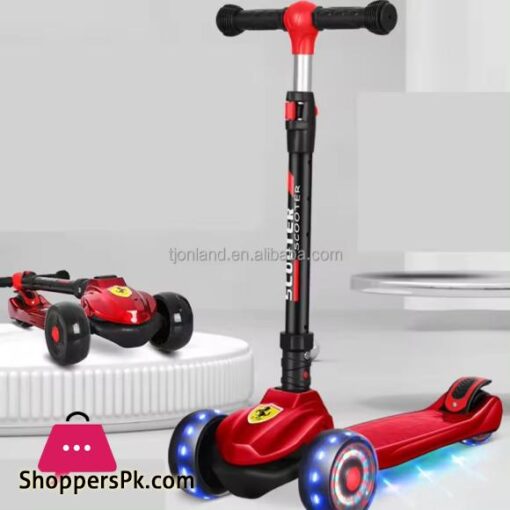 Ferrari Scooty For Kids 3 Wheel Foldable Adjustable Scooter With LED Lights Ferrari Kickboard Heavy Duty For 3to12 Years Kids