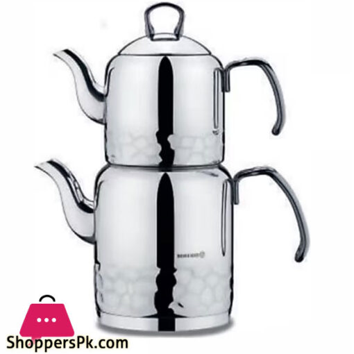 Korkmaz Erna Double Teapot Stainless Steel with Glass Lid 1200ml - 2200ml Turkey Made