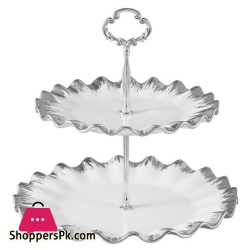 Royal Elegant Two Tier Pastry Stand With Golden Silver EdgesBeautiful Pastry Stand for Cookies Cupcakes Candies