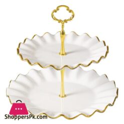 Royal Elegant Two Tier Pastry Stand With Golden Silver EdgesBeautiful Pastry Stand for Cookies Cupcakes Candies