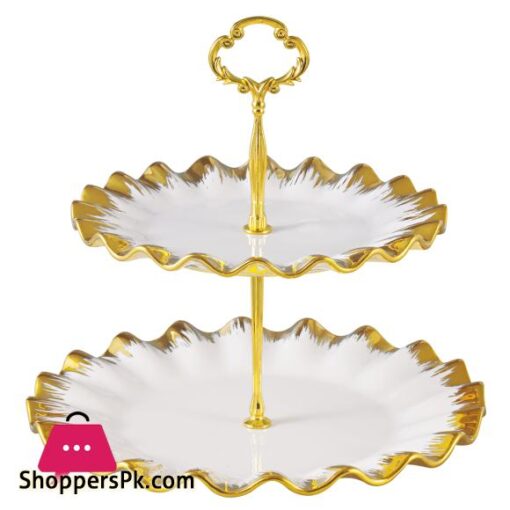 Royal Elegant Two Tier Pastry Stand With Golden Silver EdgesBeautiful Pastry Stand for Cookies Cupcakes Candies