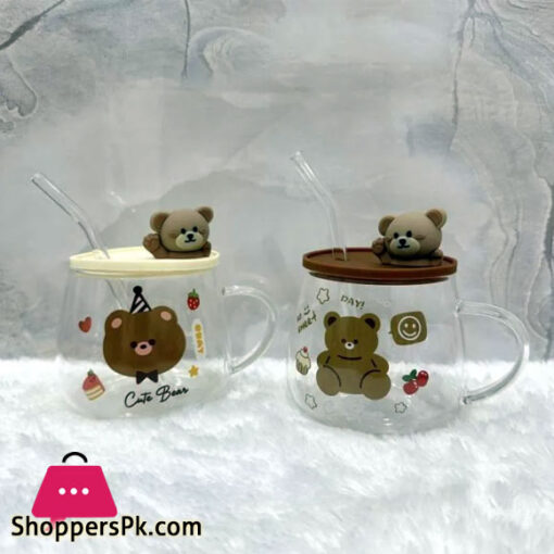 Bear Mug Transparent Glass Mug Lid & Glass Straw