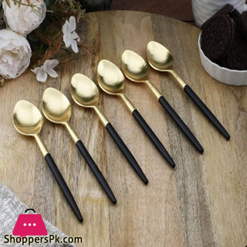 Black+Gold Fancy 6 Piece Tea Spoon Set CC-009