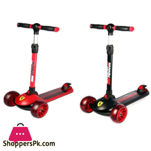 Ferrari Scooty For Kids 3 Wheel Foldable Adjustable Scooter With LED Lights Ferrari Kickboard Heavy Duty For 3to12 Years Kids