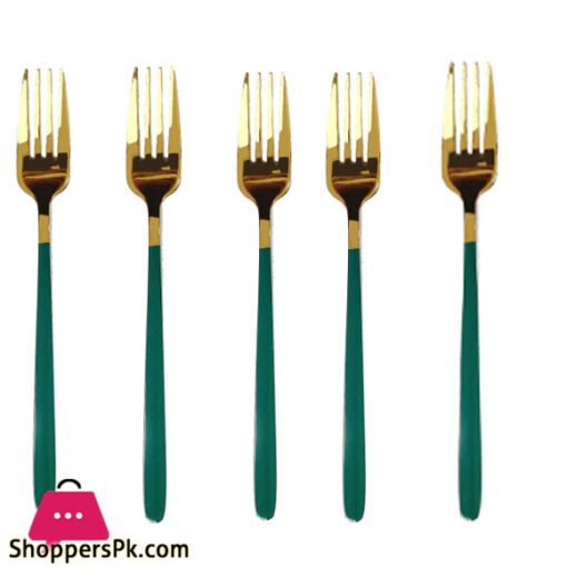 Green+Gold Fancy 6 Piece Table Fork Set CC-011