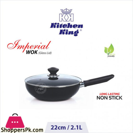 Imperial Wok (Long Handle) + Glass Lid – 22cm KK7021522