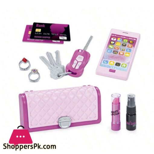 Kids Role Play Pretend Makeup Toy Set For Girls- Handbag Mobile Phone Car Key Comb
