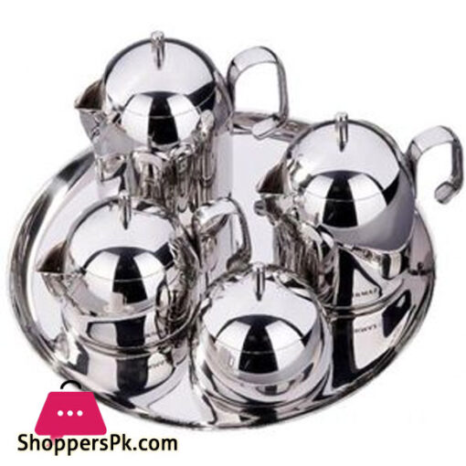 Korkmaz Pera Modern Stainless Steel 9 Pcs Tea Coffee Set with Tray Turkey Made