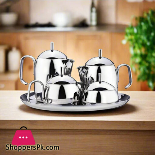 Korkmaz Pera Modern Stainless Steel 9 Pcs Tea Coffee Set with Tray Turkey Made