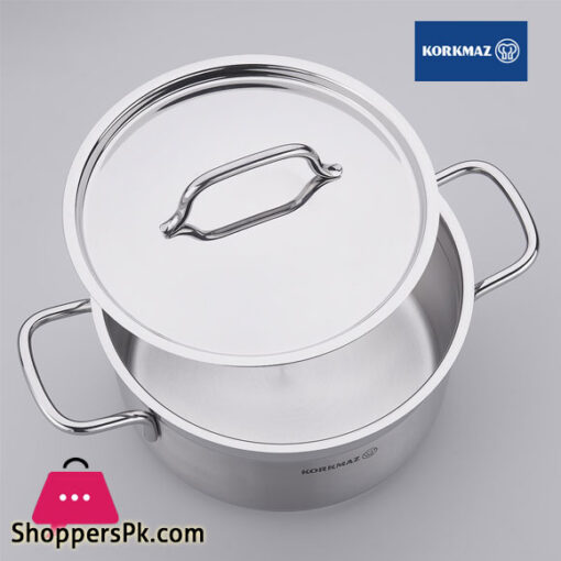 Korkmaz Stainless Steel Alfa Short Casserole Triplex Capsule Base 28x9 cm